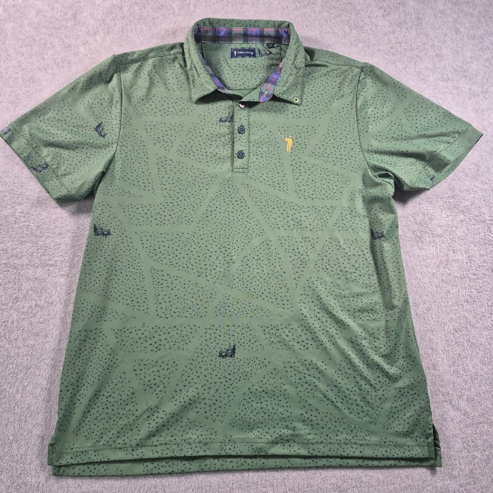 William Murray Just A Trim Mens Polo Shirt L All Over Print Golf Green Blue
